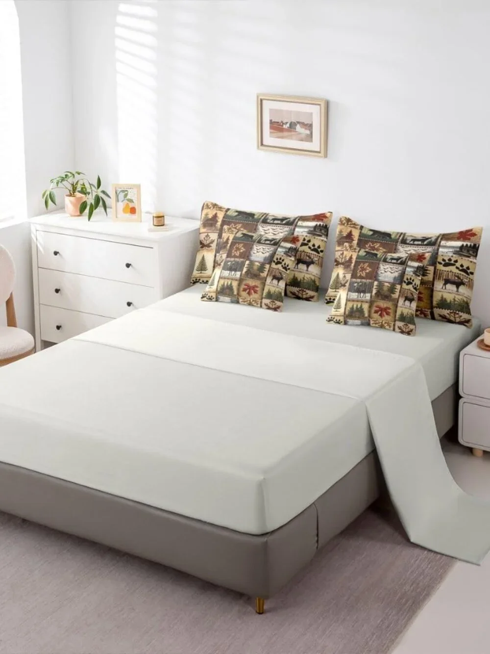 Lodge Queen Comforter Set with Sheets for Kids Boys Girls Cabin Rustic Moose 7 P